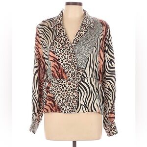 Escada Multicolor Animal Print Long Sleeve Silk Blouse Size 12